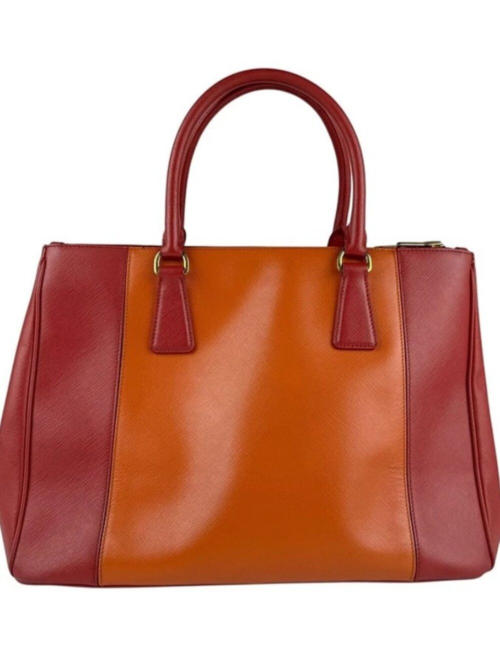Auth PRADA Logo Handbag Shoulder Bag Red/Orange Leather/Goldtone - Picture 3 of 13